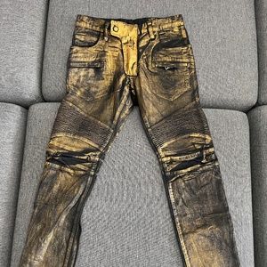 Balmain Gold Biker Jeans